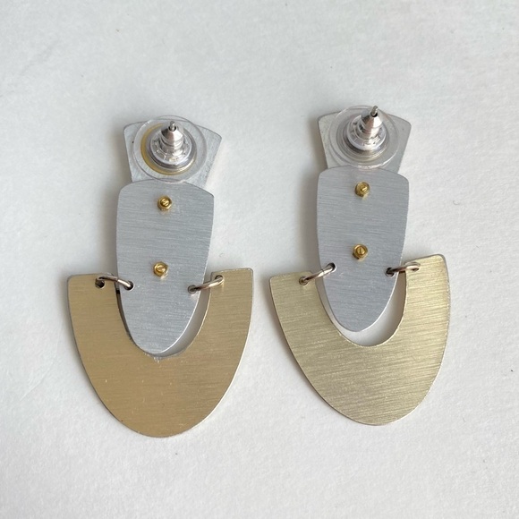 Vintage 90s Y2K Earrings Two Tone Gold Silver Metallic Statement Jewelry - Picture 5 of 8
